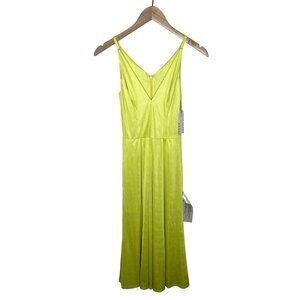 Dress The Population Lemon Grass Yellow Green Sleeveless Midi Satin Dress XXS